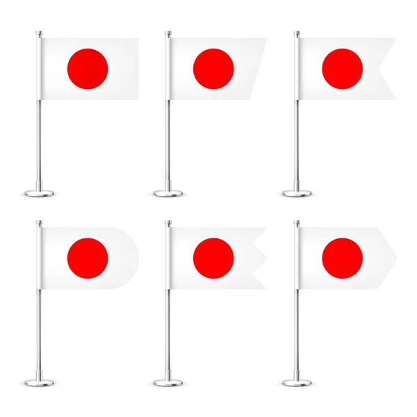 Drapeaux Table Japonais Réalistes Sur Poteau Acier Chromé Souvenir Japon — Image vectorielle