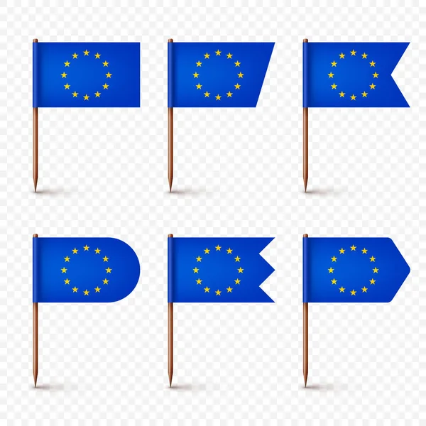 실제적으로 유럽식 이쑤시개 깃발이다 유럽에서 깃발이 이쑤시개 포인터 광고와 프로모션을 — 스톡 벡터