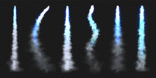 現実的な青い宇宙ロケットの道 祭りの花火打ち上げ 爆発だ爆発だ ミサイルや弾丸の道 ジェット航空機の追跡 蒸気の流れ ベクターイラスト — ストックベクタ