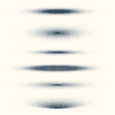 Stipple shadows set, vintage dotted design elements. Fading gradient. Stippling, dotwork drawing, shading using dots. Halftone disintegration effect. White noise grainy texture. Vector illustration.