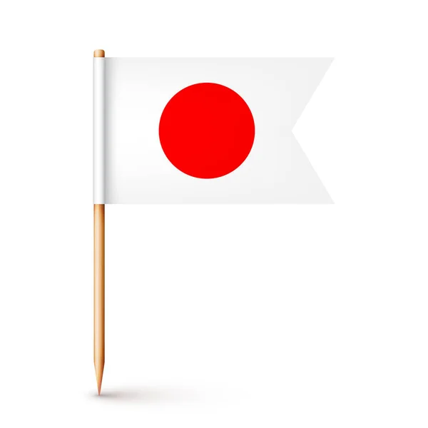 現実的な日本のつまようじフラグ 日本のお土産 紙の旗を持つ木製のつまようじ 位置情報 地図ポインタ 広告やプロモーションのためのブランクモックアップ ベクターイラスト — ストックベクタ