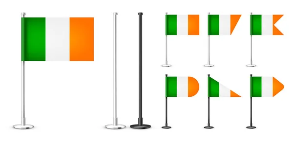 Realistické Různé Iriah Tabulky Vlajky Chrom Ocelové Tyče Suvenýr Irska — Stockový vektor