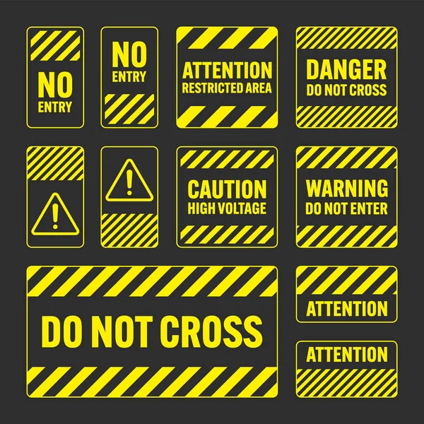 Various Yellow Warning Signs Diagonal Lines Attention Danger Caution Sign — Image vectorielle