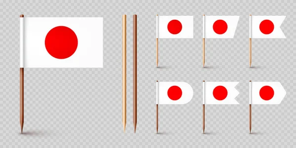 Realistas Várias Bandeiras Japonesas Palito Dentes Lembrança Japão Palitos Madeira — Vetor de Stock