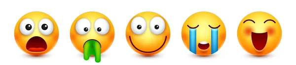 Cartoon Emoji Emoticons Collection Yellow Face Emotions Mood Facial Expression — Stock Vector