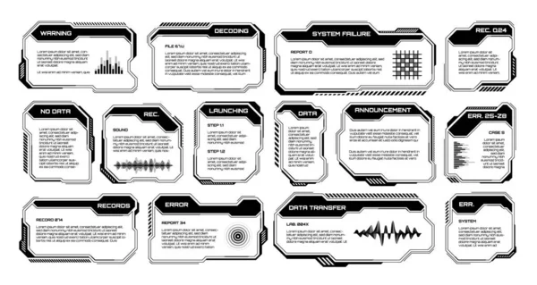 Black Futuristic Hud Elements Sci User Interface Text Boxes Callouts — Stock Vector