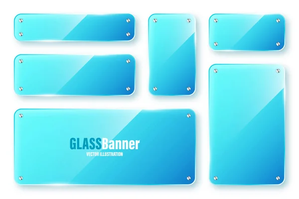 Realistic Isolated Glass Frames Collection Blue Transparent Glass Banners Flares — Archivo Imágenes Vectoriales