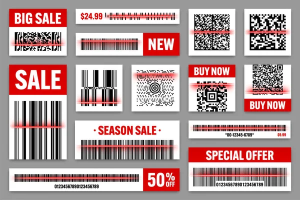 Produkt Barcodes Und Codes Mit Roter Scanlinie Verkauf Von Aufklebern — Stockvektor
