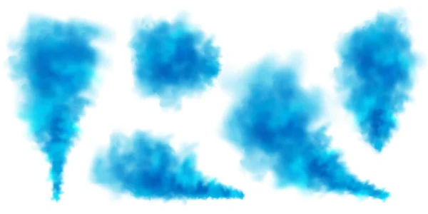 Modré Barevné Mraky Kouře Izolované Bílém Pozadí Realistický Mlhový Efekt — Stockový vektor