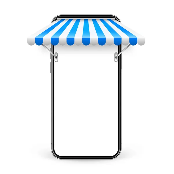 Smartphone Shop Sunshade Metal Mount Online Internet Shopping Realistic Blue — Vetor de Stock