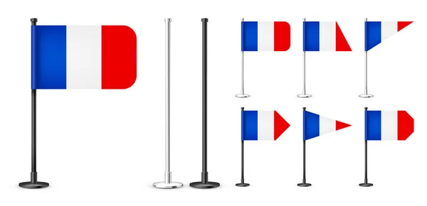 Realistic Various French Table Flags Black Steel Pole Souvenir France — Stock Vector