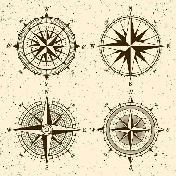 Vintage Marine Wind Stieg Seekarte Monochromer Navigationskompass Mit Himmelsrichtungen Von — Stockvektor