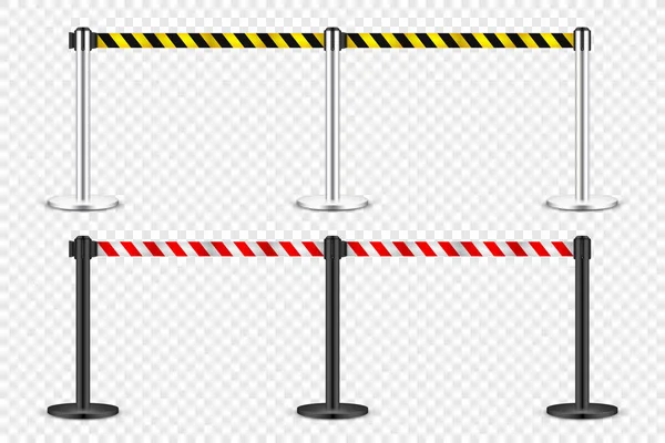 Realistic Yellow Red Retractable Belt Stanchion Crowd Control Barrier Posts — Vettoriale Stock