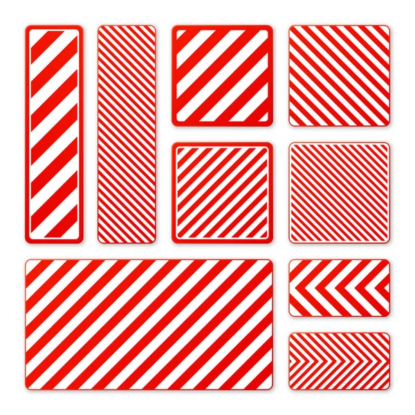 Olika Vita Och Röda Varningsskyltar Med Diagonala Linjer Uppmärksamhet Fara — Stock vektor
