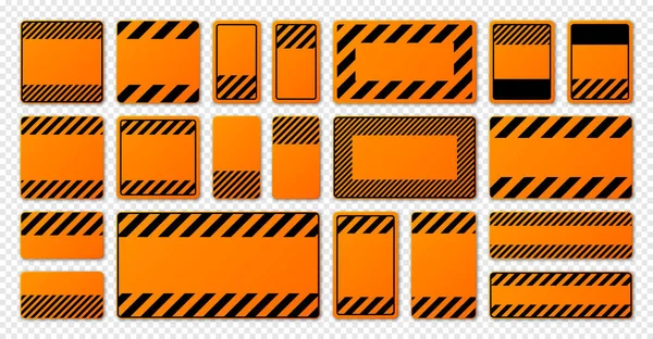 Divers Panneaux Avertissement Noirs Orange Avec Des Lignes Diagonales Attention — Image vectorielle