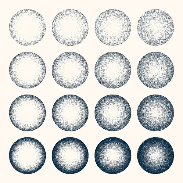 Objets Pointillés Forme Ronde Éléments Stipple Vintage Gradient Décroissant Stippling — Image vectorielle