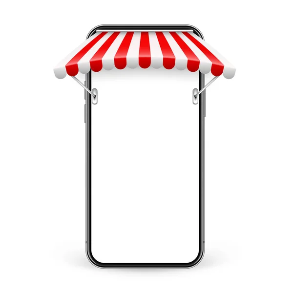 Smartphone Shop Sunshade Metal Mount Online Internet Shopping Realistic Red — Wektor stockowy