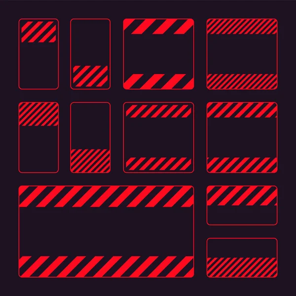 斜線を持つ様々な空白の赤い警告標識 危険または注意サイン 建設現場の看板 現実的な通知の看板 警告バナー 道路シールド ベクターイラスト — ストックベクタ