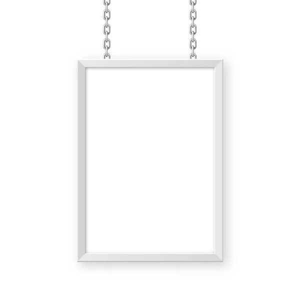 Λευκή Πινακίδα Κρεμασμένη Μεταλλική Αλυσίδα Πίνακας Μενού Εστιατορίων Μοντέρνα Μακέτα — Διανυσματικό Αρχείο