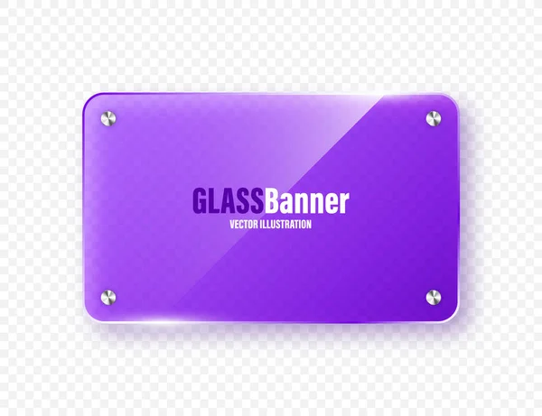 Реалистичная Стеклянная Рамка Фиолетовый Прозрачный Стеклянный Баннер Бликами Бликами Блестящая — стоковый вектор