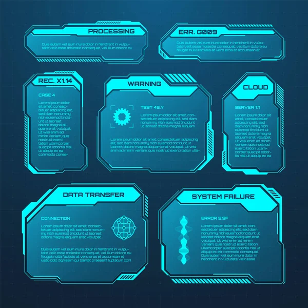 Elementos Hud Futuristas Azules Cajas Texto Interfaz Usuario Ciencia Ficción — Vector de stock