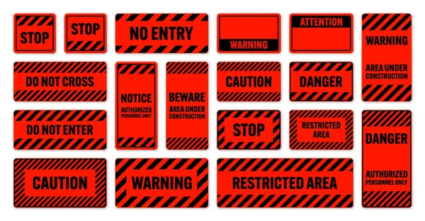Различные Черные Красные Предупреждающие Знаки Диагональными Линиями Внимание Опасность Предупреждающий — стоковый вектор