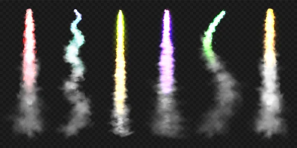 Trasee Realiste Rachete Spațiale Colorate Artificii Festive Lansare Explozie Explozie — Vector de stoc