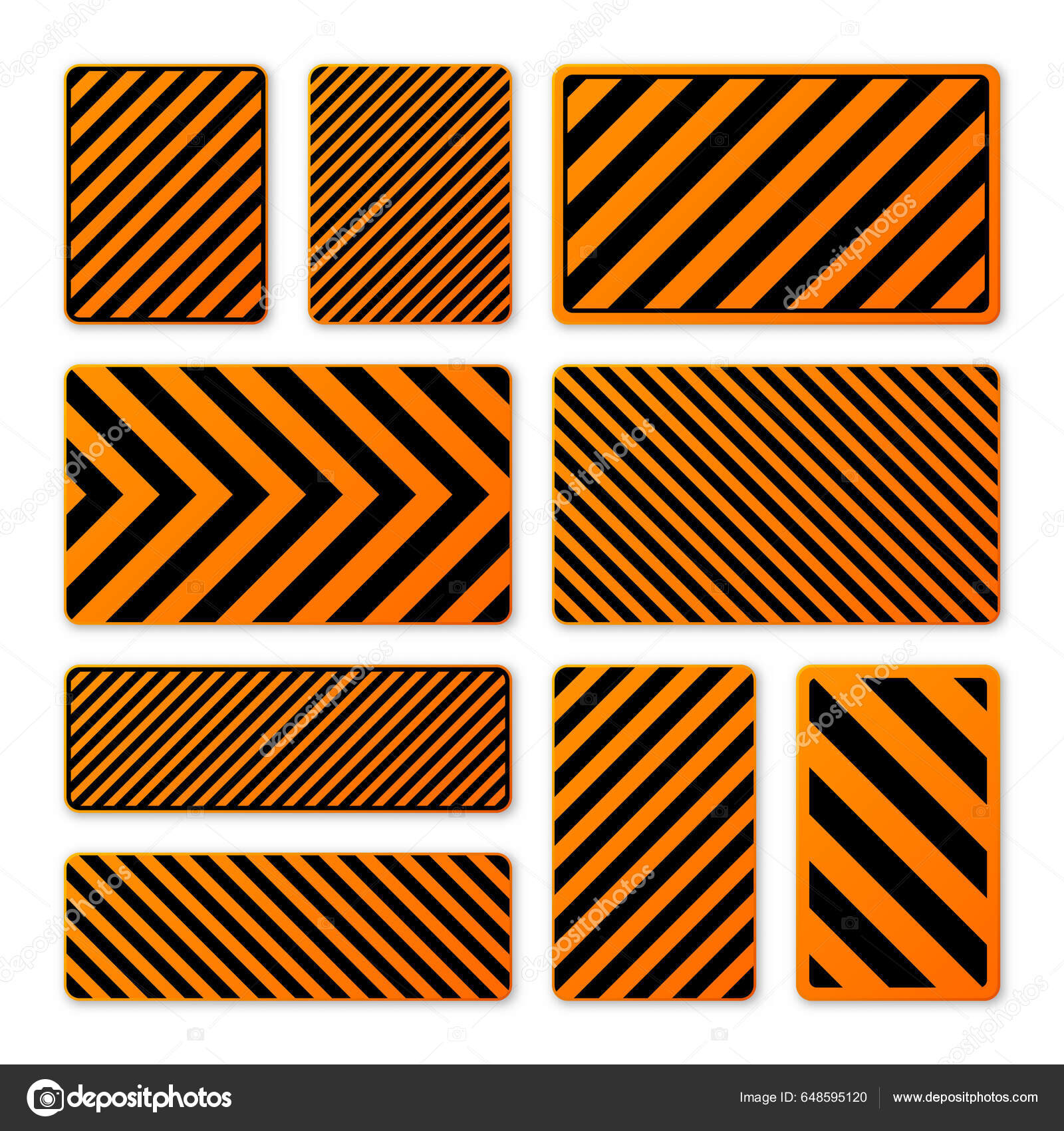 Various Black Orange Warning Signs Diagonal Lines Attention Danger