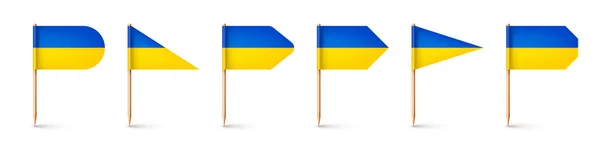 Reális Különböző Ukrán Fogpiszkáló Zászlók Szuvenír Ukrajnából Fogpiszkálók Papírzászlóval Helyszín — Stock Vector
