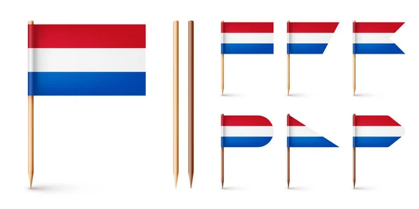 Realistisch Verschiedene Holländische Zahnstocher Flaggen Souvenir Aus Holland Holzzahnstocher Mit — Stockvektor
