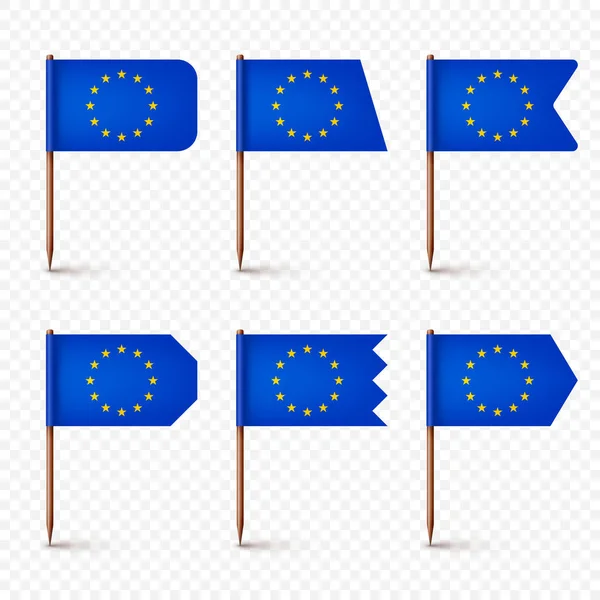 실제적으로 유럽식 이쑤시개 깃발이다 유럽에서 깃발이 이쑤시개 포인터 광고와 프로모션을 — 스톡 벡터
