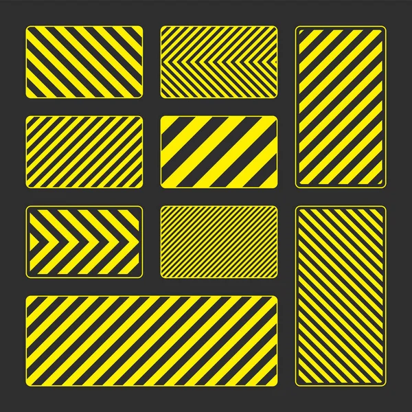 斜線を持つ様々な黄色の警告標識 危険または注意サイン 建設現場の看板 現実的な通知の看板 警告バナー 道路シールド ベクターイラスト — ストックベクタ