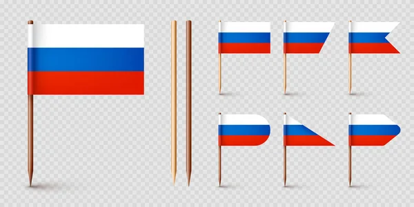 Realista Varias Banderas Palillos Dientes Rusos Recuerdo Rusia Palillos Madera — Vector de stock