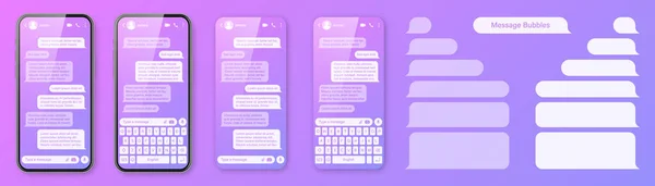 Smartphone Réaliste Avec Application Messagerie Sur Fond Violet Coloré Cadre — Image vectorielle