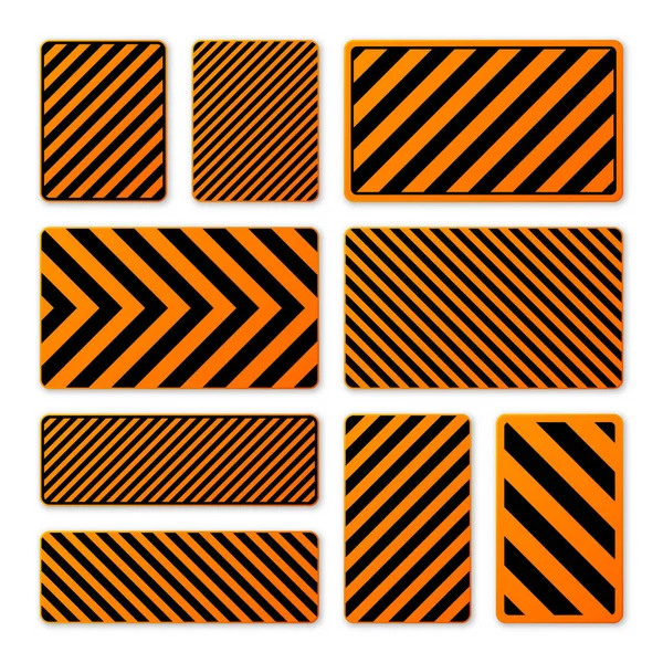 Olika Svarta Och Orange Varningsskyltar Med Diagonala Linjer Uppmärksamhet Fara — Stock vektor