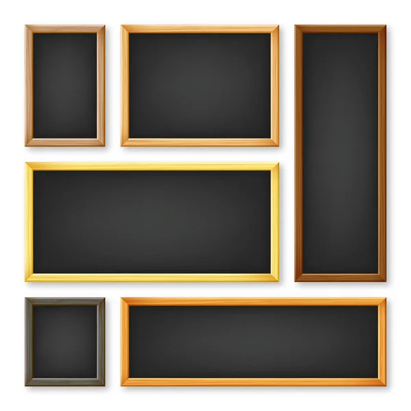 Ρεαλιστικές Διάφορες Πλάκες Ξύλινο Πλαίσιο Μαύρο Μενού Εστιατορίου Σχολικό Μαυροπίνακα — Διανυσματικό Αρχείο