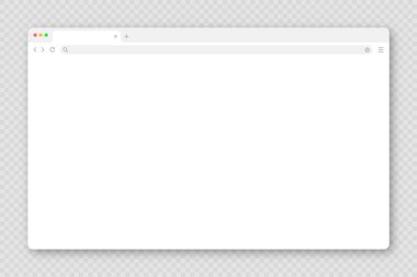 Sekme, araç çubuğu ve arama alanı olan boş web tarayıcı penceresi. Modern web sitesi, düz stil internet sayfası. Bilgisayar, tablet ve akıllı telefon için tarayıcı modeli. Vektör illüstrasyonu.