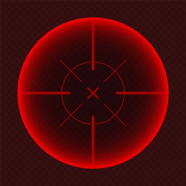 Various weapon thermal infrared sight, sniper rifle optical scope. Hunting gun viewfinder with crosshair. Aim, shooting mark symbol. Military target sign. Game UI element. Vector illustration.