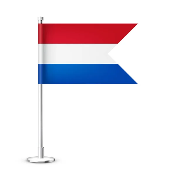 Realistische Nederlandse Tafelvlag Een Verchroomde Stalen Paal Souvenir Uit Nederland — Stockvector