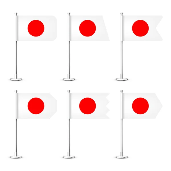 Várias Bandeiras Mesa Japonesas Realistas Pólo Aço Cromado Lembrança Japão — Vetor de Stock