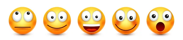 Tecknad Emoji Emoticons Samling Gult Ansikte Med Känslor Humör Ansiktsuttryck — Stock vektor