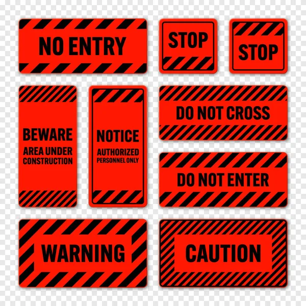 Различные Черные Красные Предупреждающие Знаки Диагональными Линиями Внимание Опасность Предупреждающий — стоковый вектор