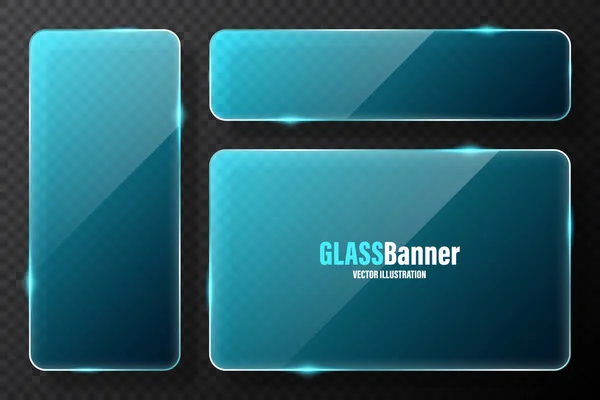 Realistische Glazen Frames Collectie Blauwe Transparante Glazen Spandoeken Met Flares — Stockvector