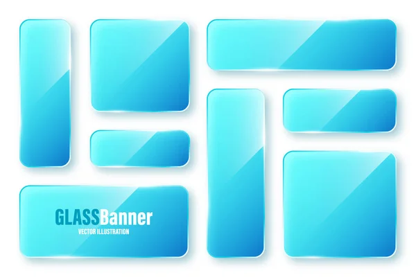 Realistic Isolated Glass Frames Collection Blue Transparent Glass Banners Flares — 图库矢量图片