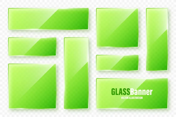 Realistic Glass Frames Collection Green Transparent Glass Banners Flares Highlights — стоковый вектор