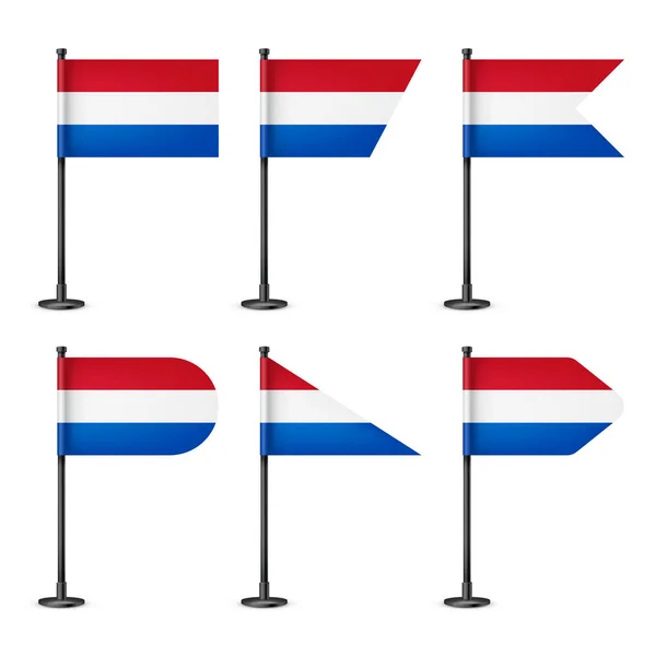 Realista Varias Banderas Mesa Holandesas Poste Acero Negro Recuerdo Holanda — Archivo Imágenes Vectoriales