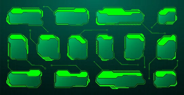 Green Futuristic Hud Elements Sci User Interface Text Boxes Callouts — Stock vektor