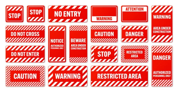 Различные Белые Красные Предупреждающие Знаки Диагональными Линиями Внимание Опасность Предупреждающий — стоковый вектор