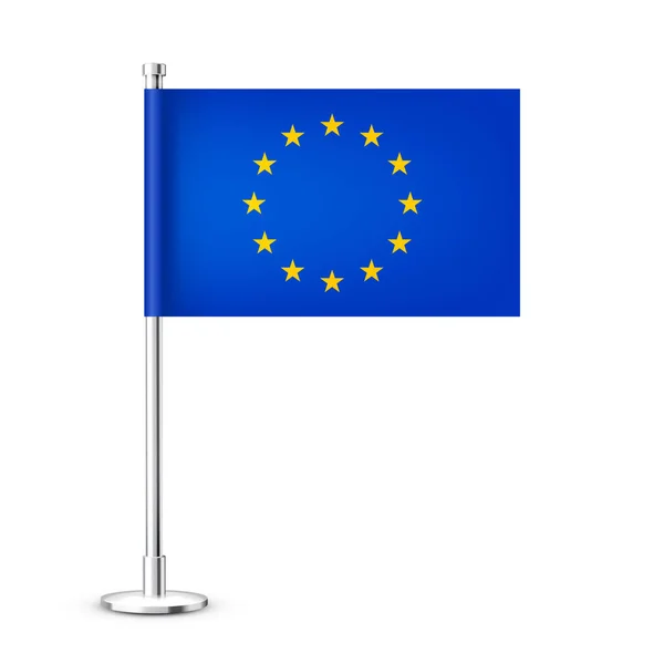 Realistická Evropská Vlajka Chromované Ocelové Tyči Suvenýr Evropy Stolní Vlajka — Stockový vektor