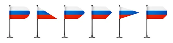 Ρεαλιστικές Διάφορες Ρωσικές Σημαίες Τραπέζι Ένα Μαύρο Χάλυβα Πόλο Σουβενίρ — Διανυσματικό Αρχείο
